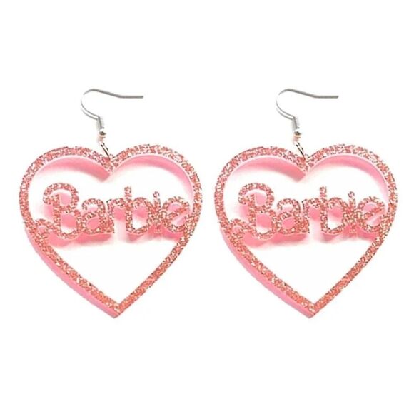 Barbie Heart Glitter Drop Earrings - Acrylic - Picture 4 of 5